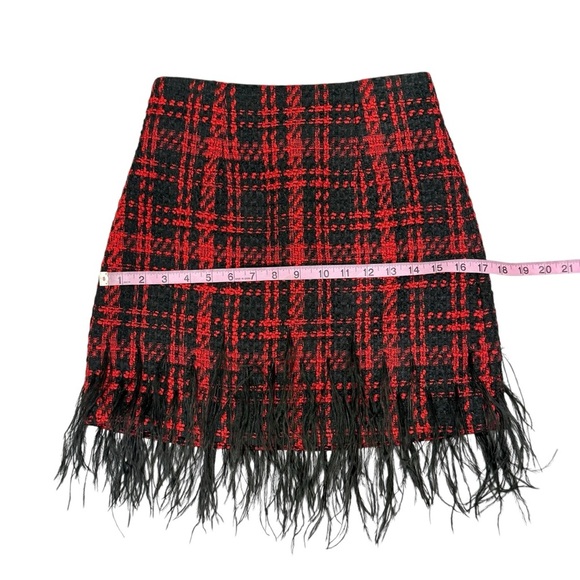 Antonio Melani Size 0 Dalia Tweed Mini Skirt Feather Fringe Hem Red Black NWT - Picture 10 of 16